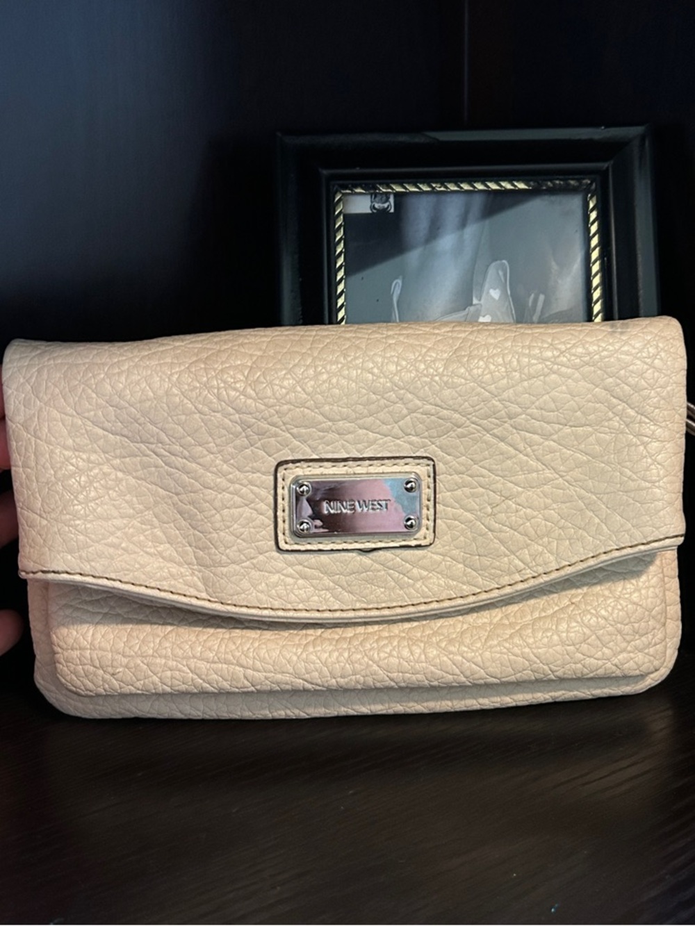 Nine West Cream Textured Wristlet Clutch